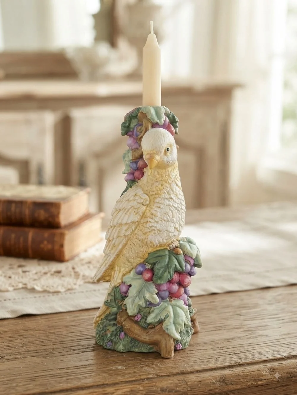 ​Innovation Vintage Resin Figural Bird & Grapes Candle Holder 8.5